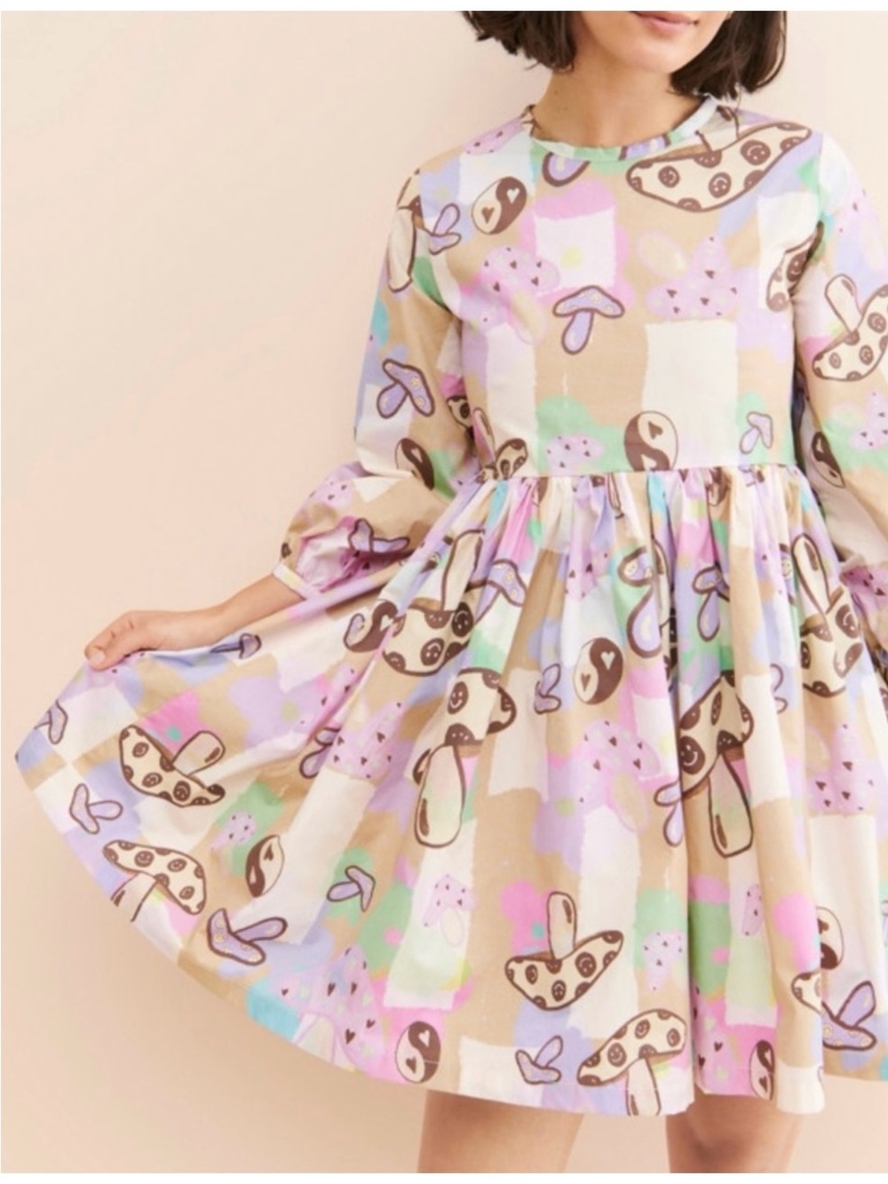 Organic Megan Crosby Pink/Purple Poplin Cotton Lila purple mushroom dress.XL